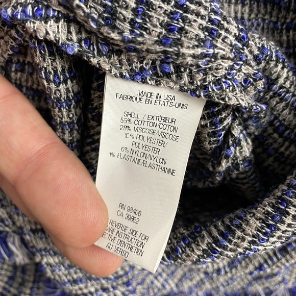 Theyskens' Theory Jacket Womens 4 Blue‎ Jossak Tweed Button Fringe Metallic Lady - Picture 6 of 13